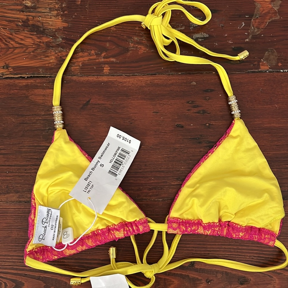 Beach Bunny Yellow & Pink Lace Bikini with Gold and Crystal Beading - Picture 7 of 9